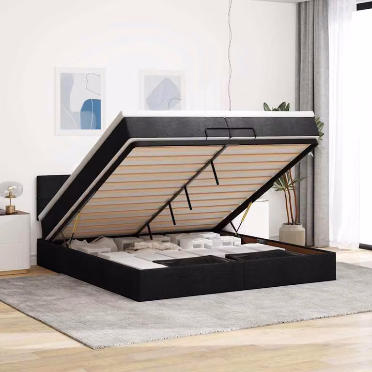 vidaXL Struttura Letto con Contenitore a Sollevamento, Materasso e Luci Sotto il Letto, Nero, L: 200 cm, P: 200 cm, H: 88 cm