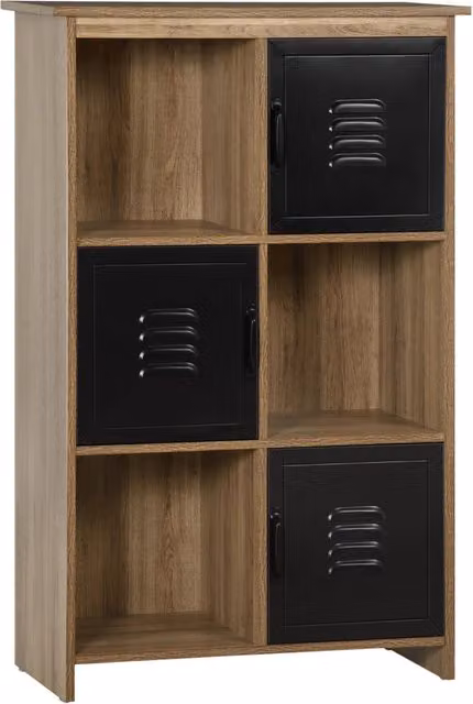 Libreria Minimal in stile Design Industriale con aspetto legno e porte in metallo nero L 80 cm, P 30 cm, H 200 cm – 1