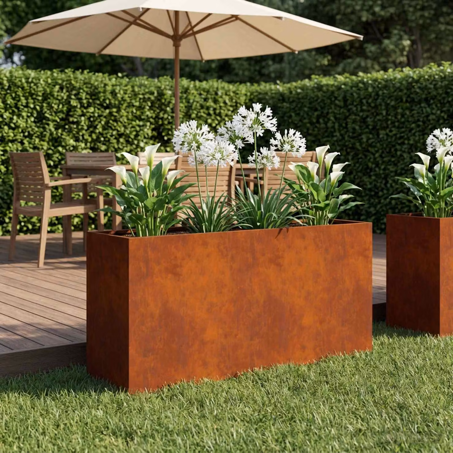 Vaso da giardino vidaXL in acciaio color marrone L: 100 cm, P: 30 cm, H: 40 cm