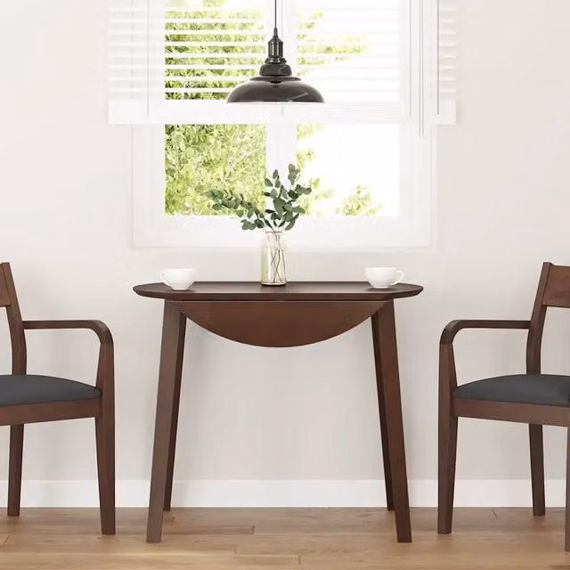 Tavolo da pranzo moderno vidaXL in legno di Hevea marrone con piano ribaltabile e angoli arrotondati L/P/H: 90 x 90 x 74 cm – 1
