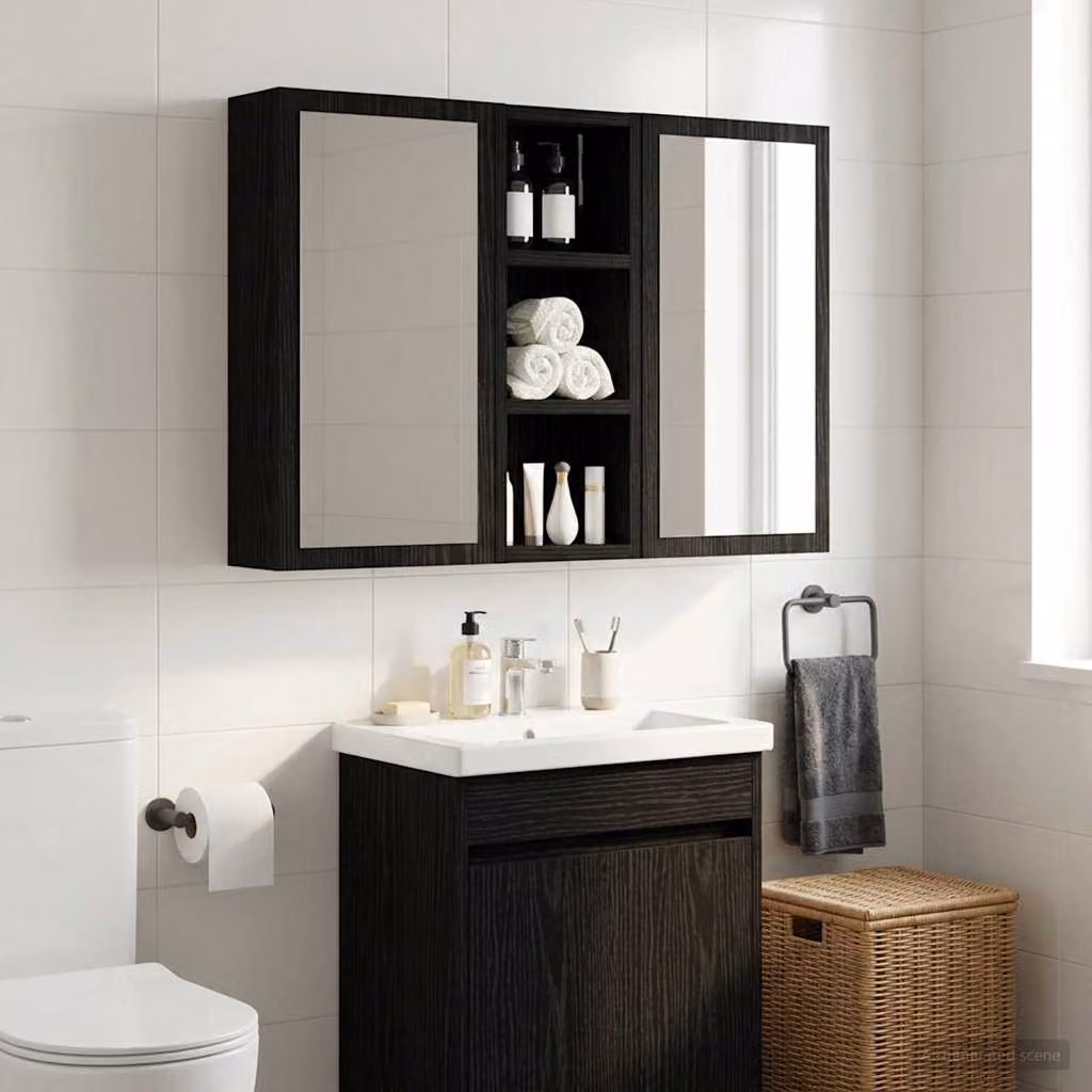 Armadio da bagno a muro moderno vidaXL in rovere e nero con ante a battente L: 20 cm, P: 10 cm, H: 50 cm