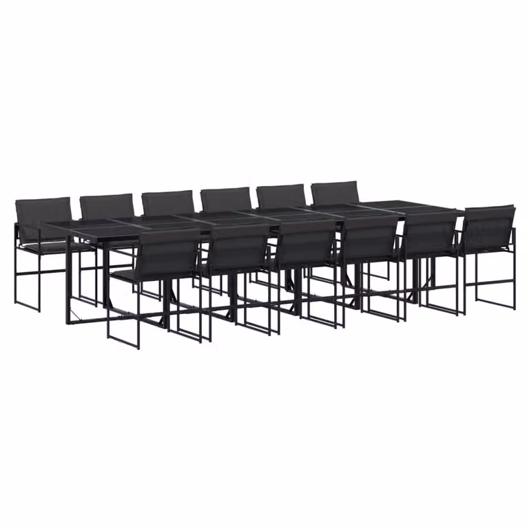 Set da Pranzo da Giardino 13 pz con Cuscini Nero in Textilene