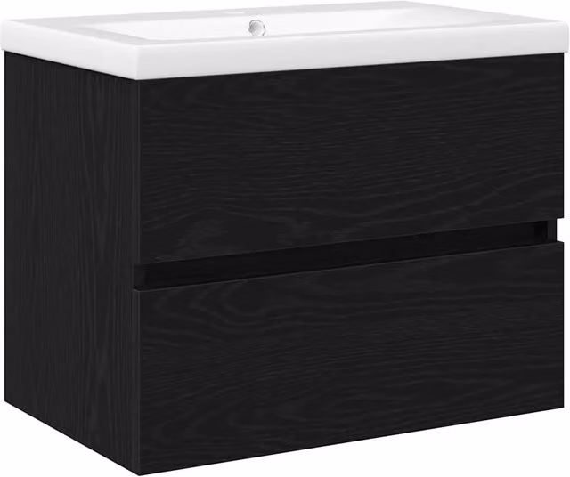 Mobile Lavabo da Bagno Sospeso in Rovere Nero Opaco con Ante e Cassetti L/P/H: 60 x 39 x 62 cm