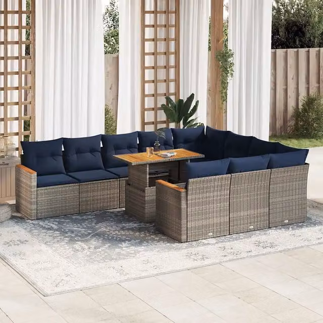Set Divani da Giardino 11 pz con Cuscini in Polyrattan Grigio 3327540