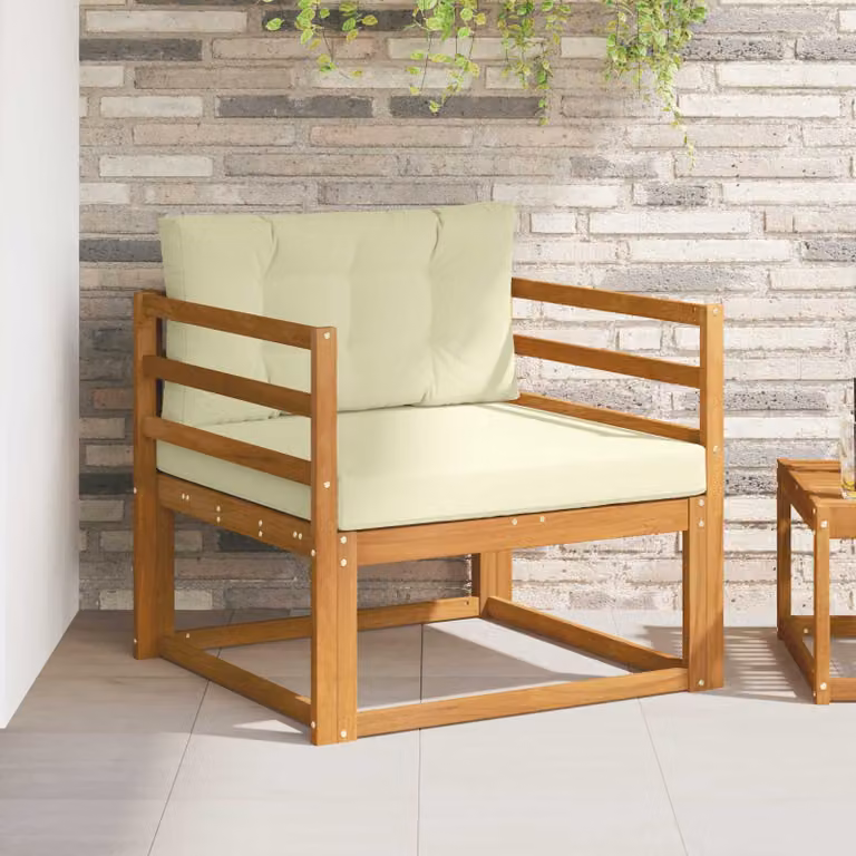 Divano centrale da esterno vidaXL in legno di acacia con tessuto beige e marrone per giardino e terrazzo