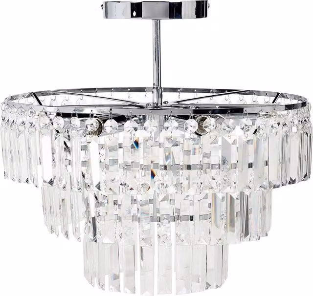 Lampadario a sospensione BELIANI in metallo argentato e cristalli di vetro trasparente stile glamour per soggiorno