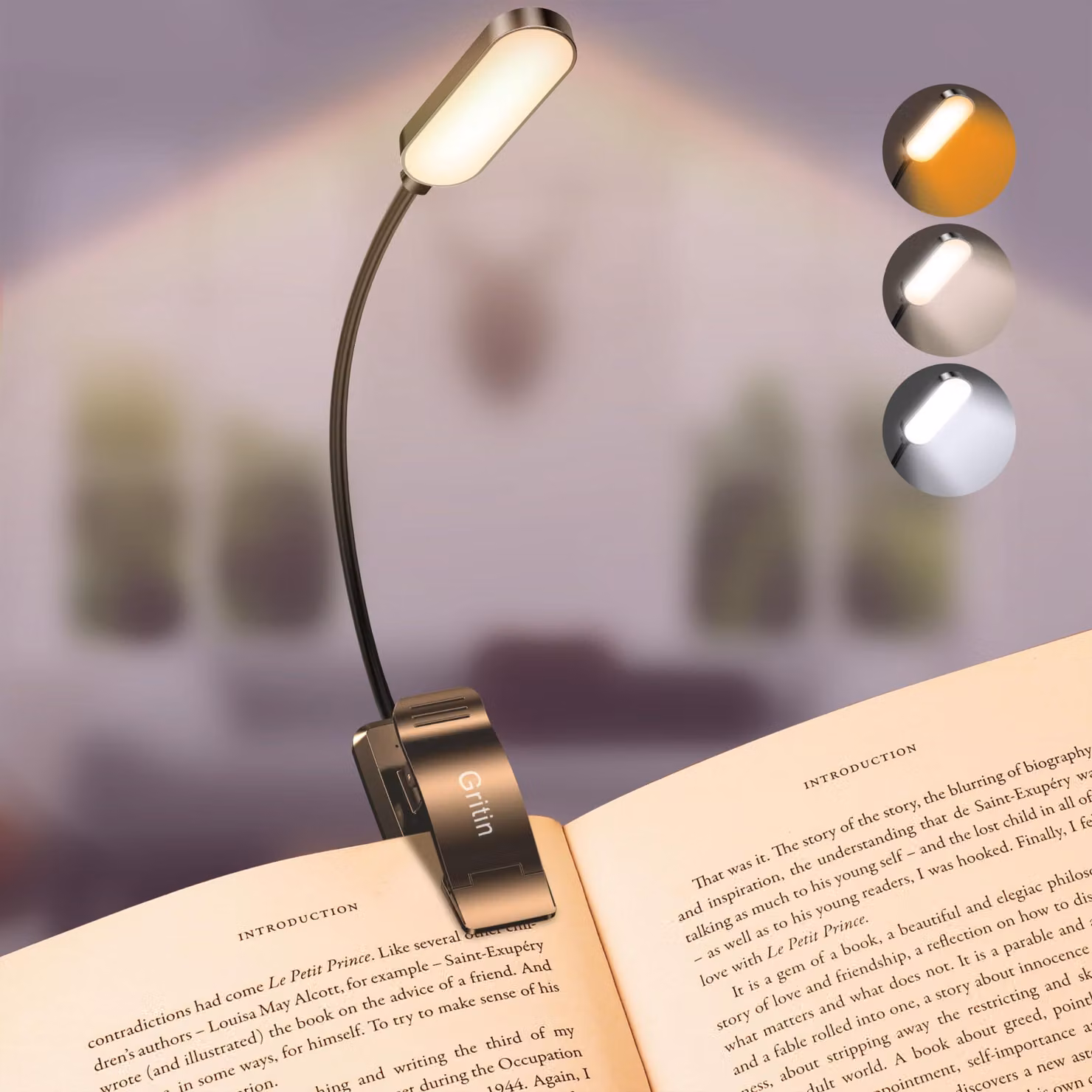 Lampada da lettura, fermalibri, con ricarica USB-C, dotata di 16 LED e 3 modalità di temperatura colore