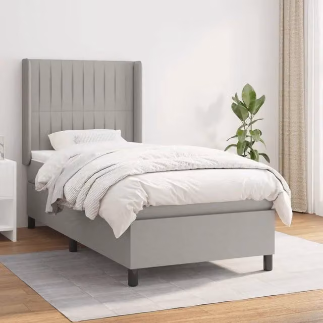Letto Ibrido vidaXL con Giroletto a Molle e Materasso in Tessuto Grigio e Bianco L/P/H: 80 x 200 x 83 cm