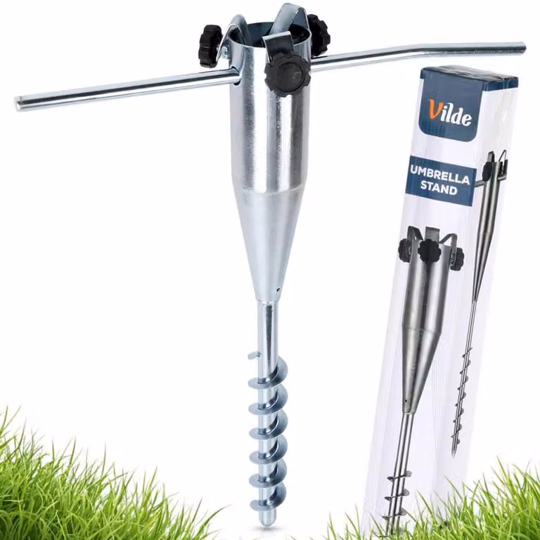 Vilde | Base per ombrellone in metallo - Picchetto da avvitare - 56 cm - Universale Ø 20-60 mm - Zincato - Argento
