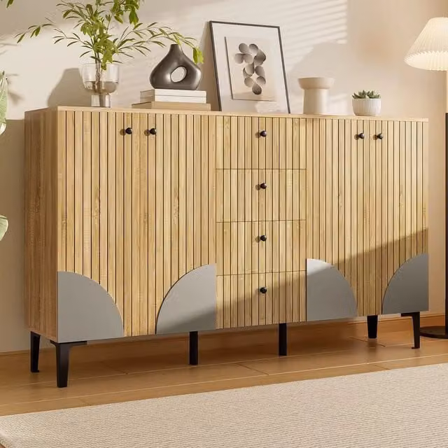 Armadio Contenitore Minimal in Legno Marrone con 4 Ante e 4 Cassetti L/P/H: 160 x 36 x 94 cm