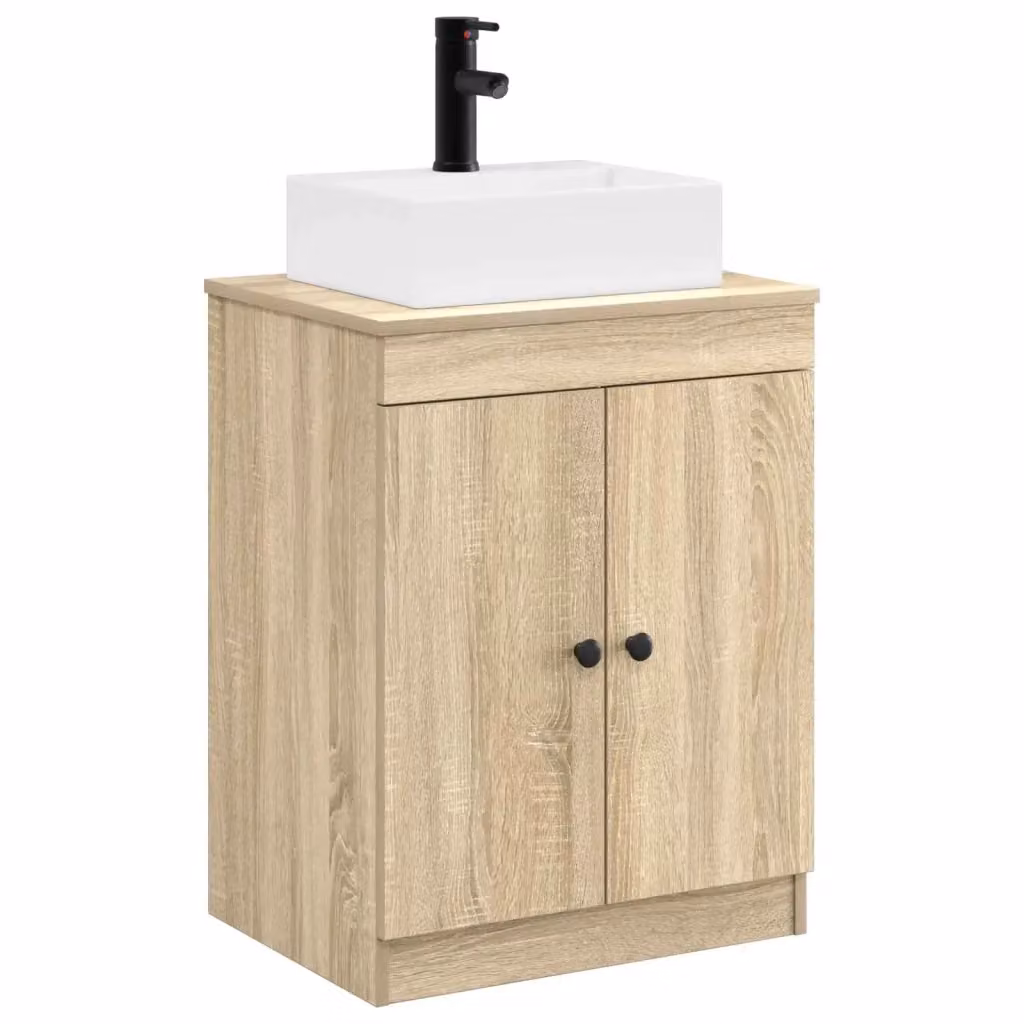 Set di mobili per il bagno moderno vidaXL in legno e MDF marrone con ante a battente e ripiani interni freestanding – 2