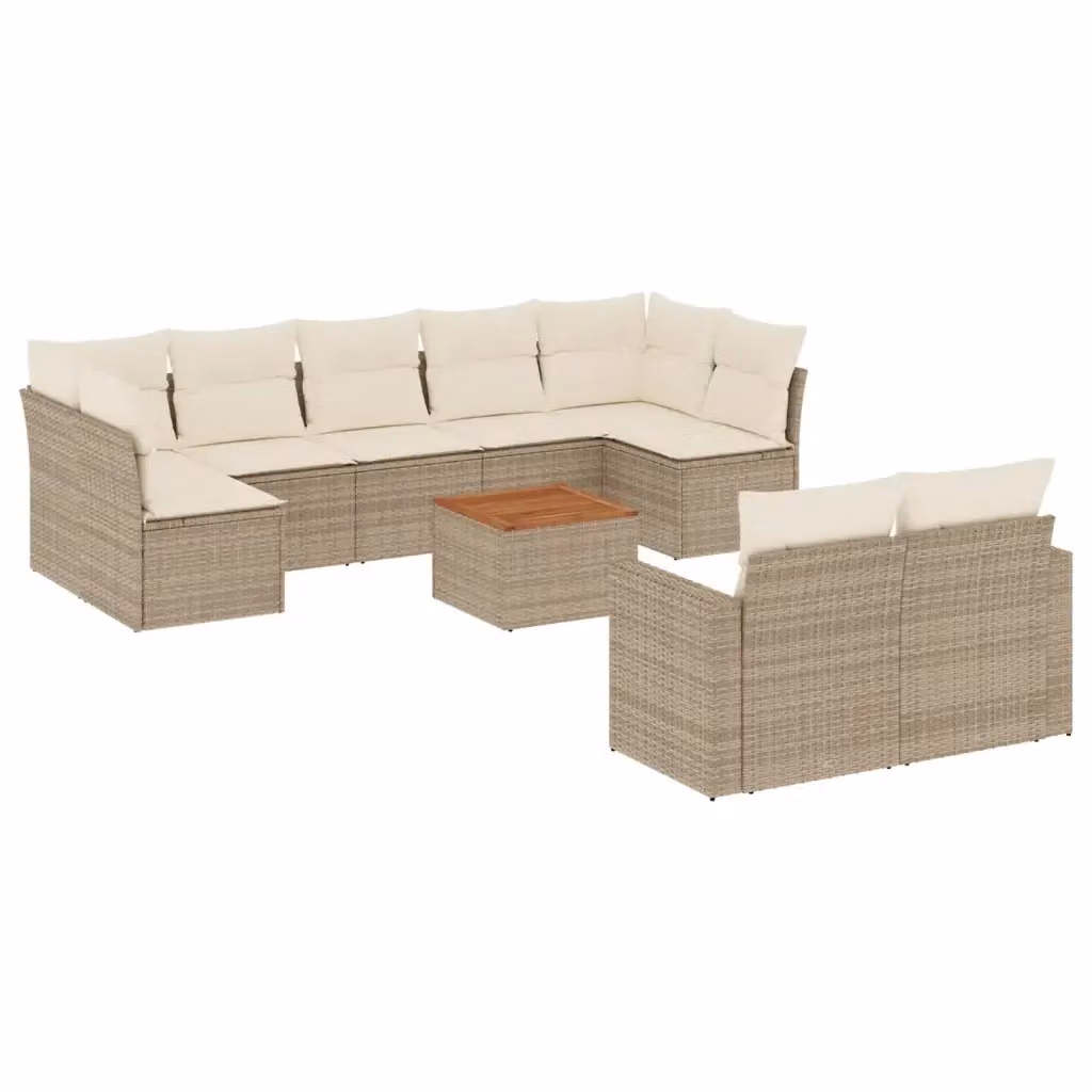 vidaXL Set Divano da Giardino 10 pz in Polyrattan con Cuscini Beige e Tavolino – 2