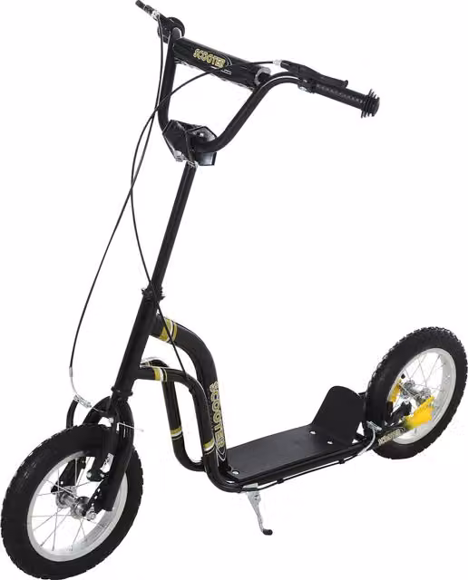 Monopattino per bambini HOMCOM con grandi ruote, manubrio regolabile e doppio freno, Nero, L 120 x P 58 x H 85-95 cm