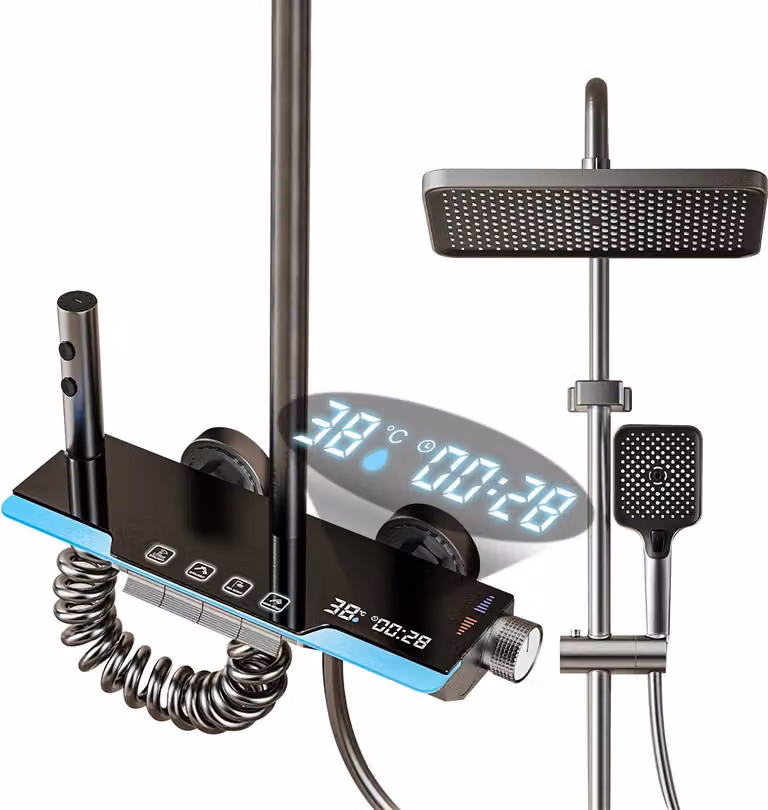 Set di rubinetteria per doccia, display a LED, diverse modalità di getto d'acqua, grigio (set Atmosphere lightsC)