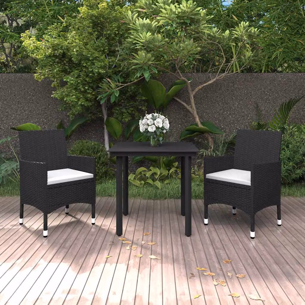 Set da pranzo da giardino moderno vidaXL in polyrattan con tavolo in vetro e 3 sedie con cuscini, disponibile in bianco o nero