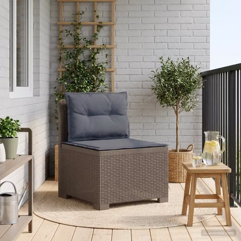 vidaXL Divano da Giardino a 1 Posto con Cuscini in Effetto Rattan Grigio
