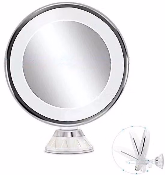 Specchio da trucco a LED - Specchio con ingrandimento 10x e luce a LED - Visione a 360 gradi - Diametro 17,5 cm - Adatto al viaggio - Bianco, argento