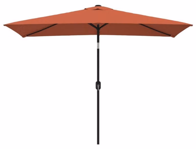 Ombrellone rettangolare, 300x200 cm, colore arancione, con protezione UV, ideale per balconi e giardini. Meccanismo di inclinazione e manovella. Materiali: poliestere e acciaio