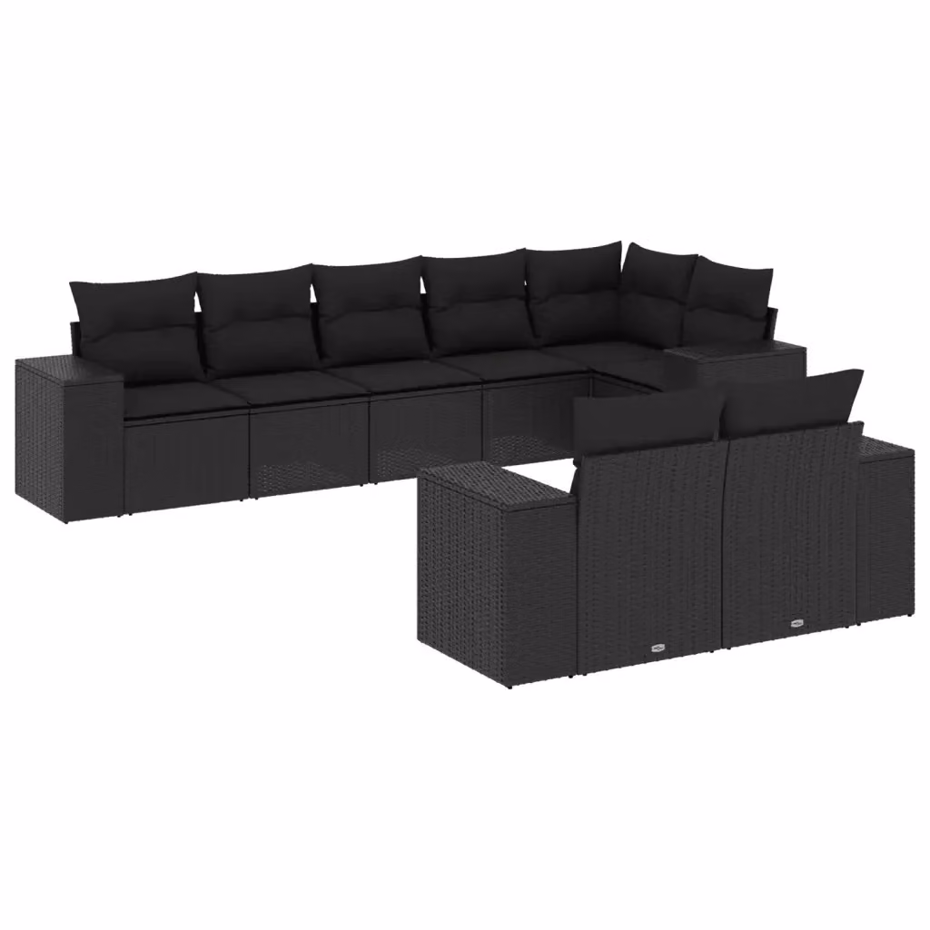 Set Divani da Giardino vidaXL a Forma di L con 8 Cuscini in Polyrattan Nero – 2