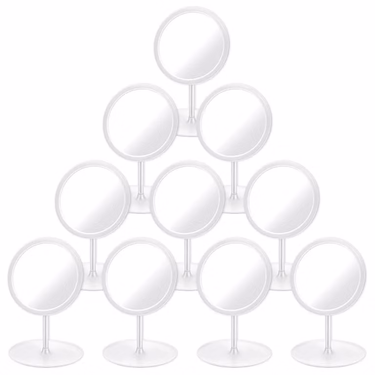 Set di 10 specchi da tavolo, rotondi, 17,5x27 cm, in plastica, portatili