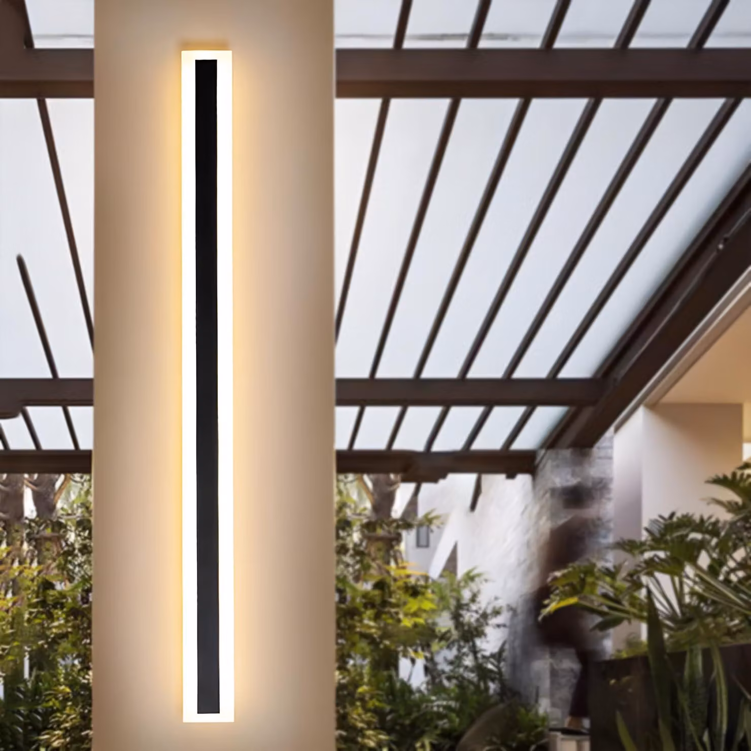 Lampada a LED da parete, 115 cm, 25 W, grado di protezione IP65, luce bianco caldo 3000 K, materiale: acrilico, colore: nero