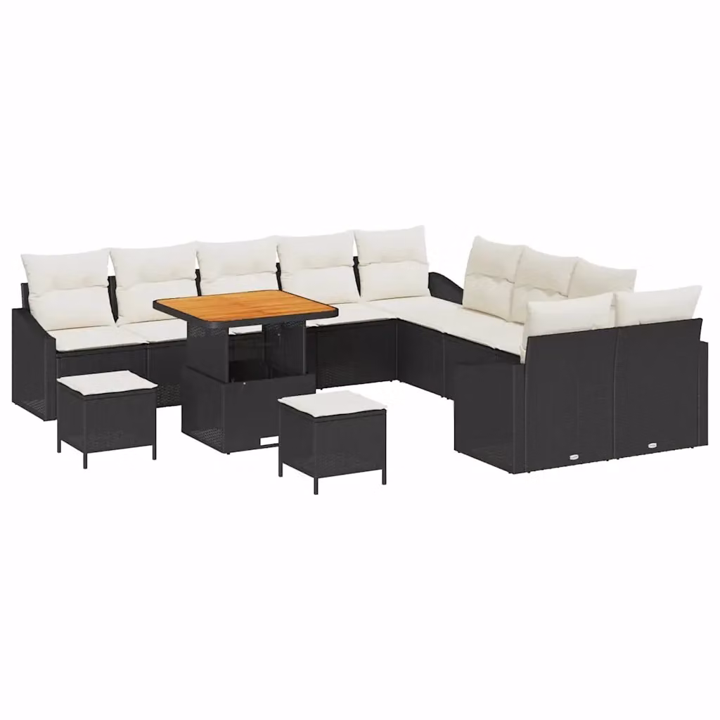 Set Divano da Giardino Moderno vidaXL in Polyrattan e Legno di Acacia Nero 13 pz – 2