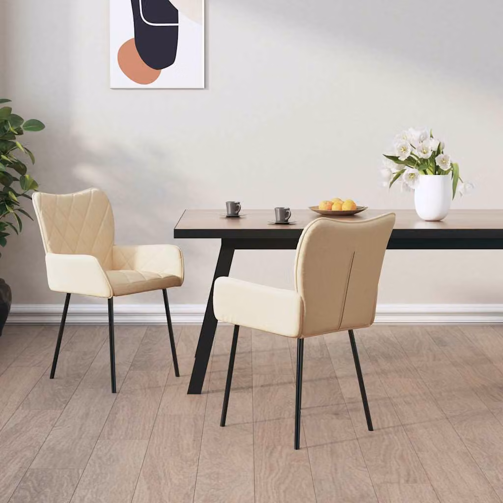 Set di 2 sedie da pranzo vidaXL in tessuto beige con struttura in metallo e MDF
