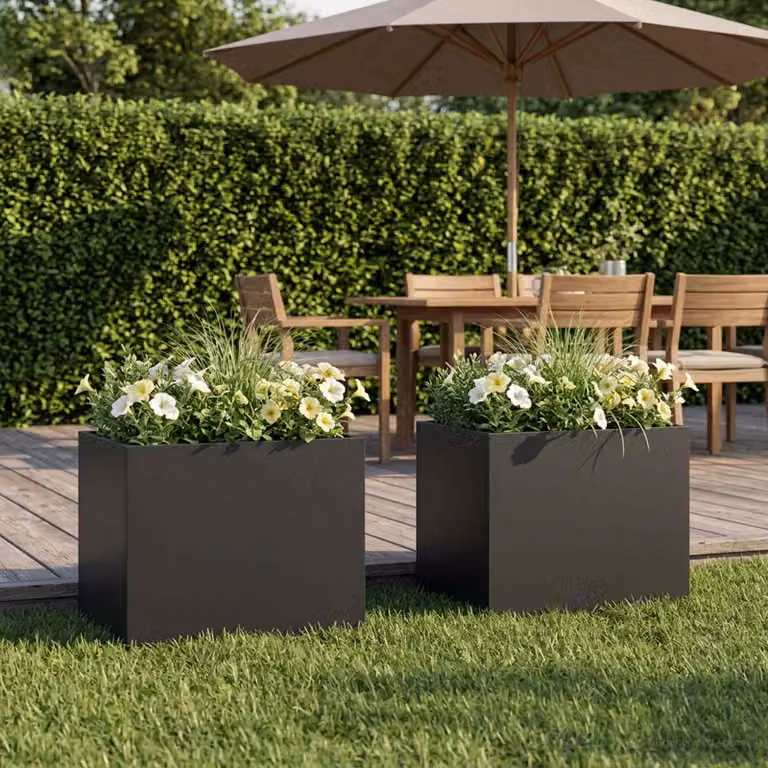 Set di 2 vasi da giardino vidaXL in metallo nero L: 40 cm, P: 30 cm, H: 30 cm