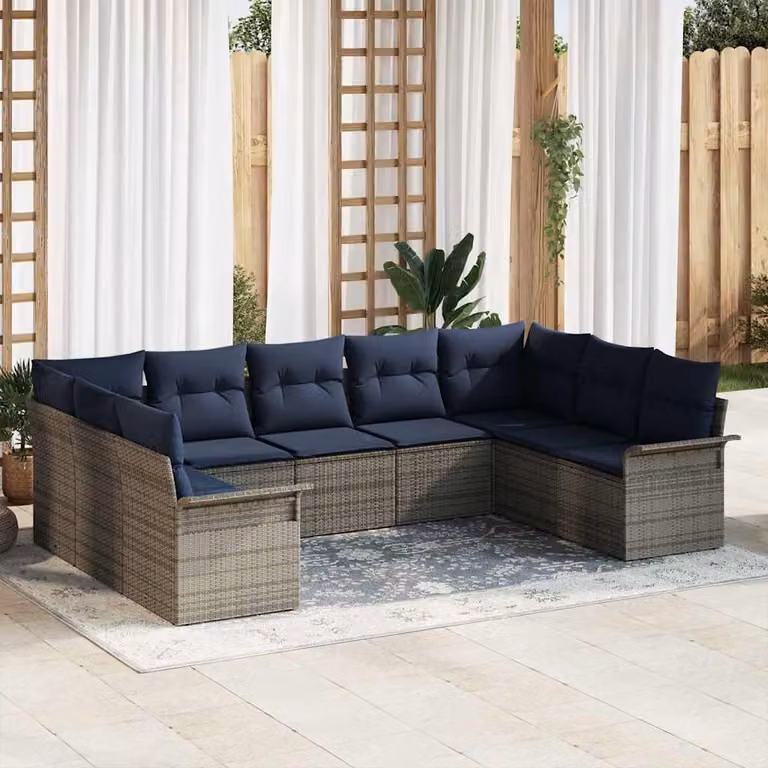Maison Exclusive - Set da giardino composto da 9 pezzi, divano in rattan sintetico color grigio chiaro