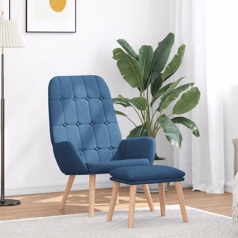 vidaXL Poltrona Relax con Poggiapiedi Blu in Tessuto e Struttura in Legno