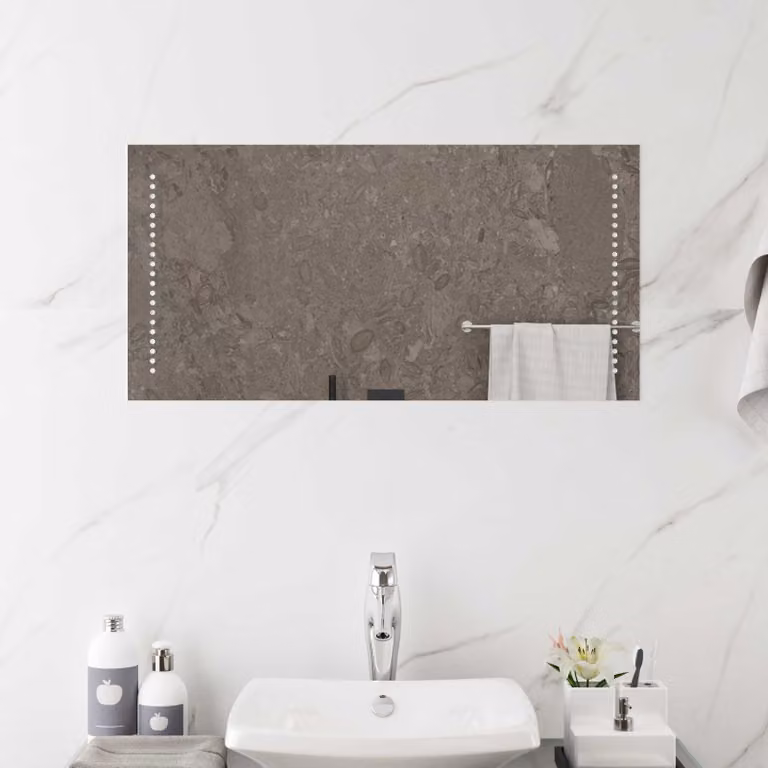 Specchio da bagno con LED vidaXL in vetro temperato trasparente, L: 80 cm, P: 40 cm