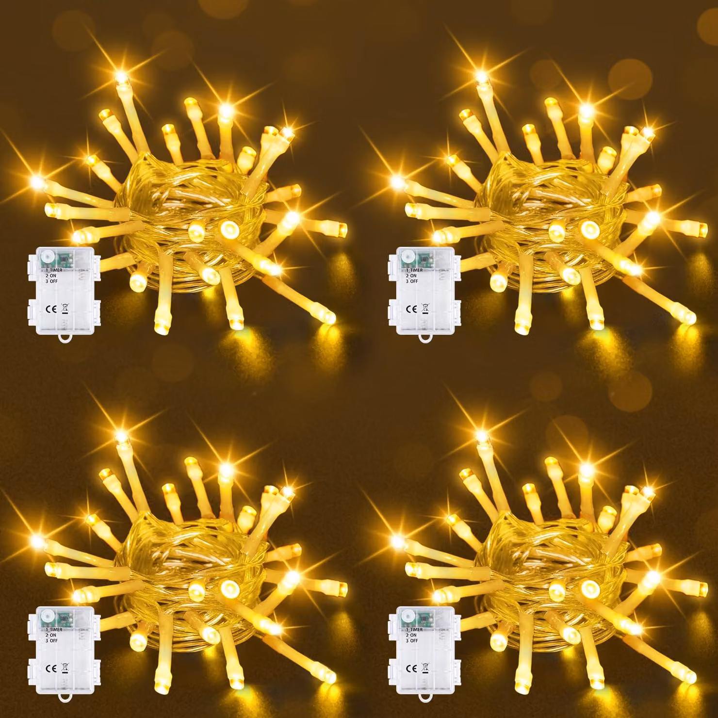Set di 4 catene luminose a LED, lunghezza 2 metri, 20 LED bianco caldo, con timer, grado di protezione IP65