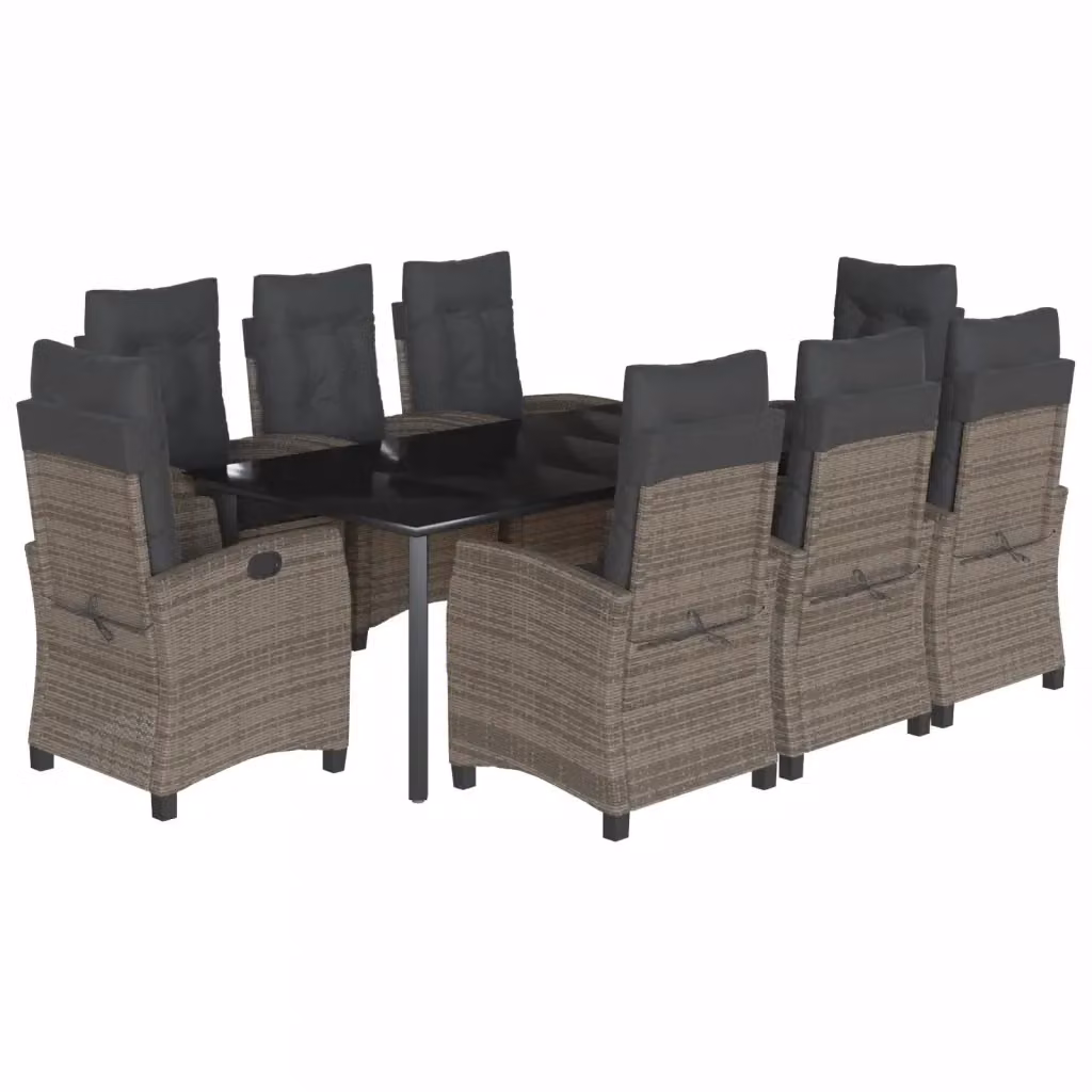 Set da pranzo da giardino vidaXL in polyrattan grigio e nero con tavolo in vetro e 9 pezzi – 2