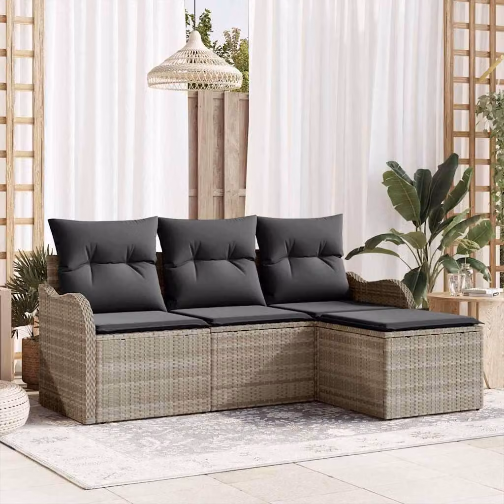 Maison Exclusive - Set Divano da Giardino 4 pcs Grigio chiaro polyrattan