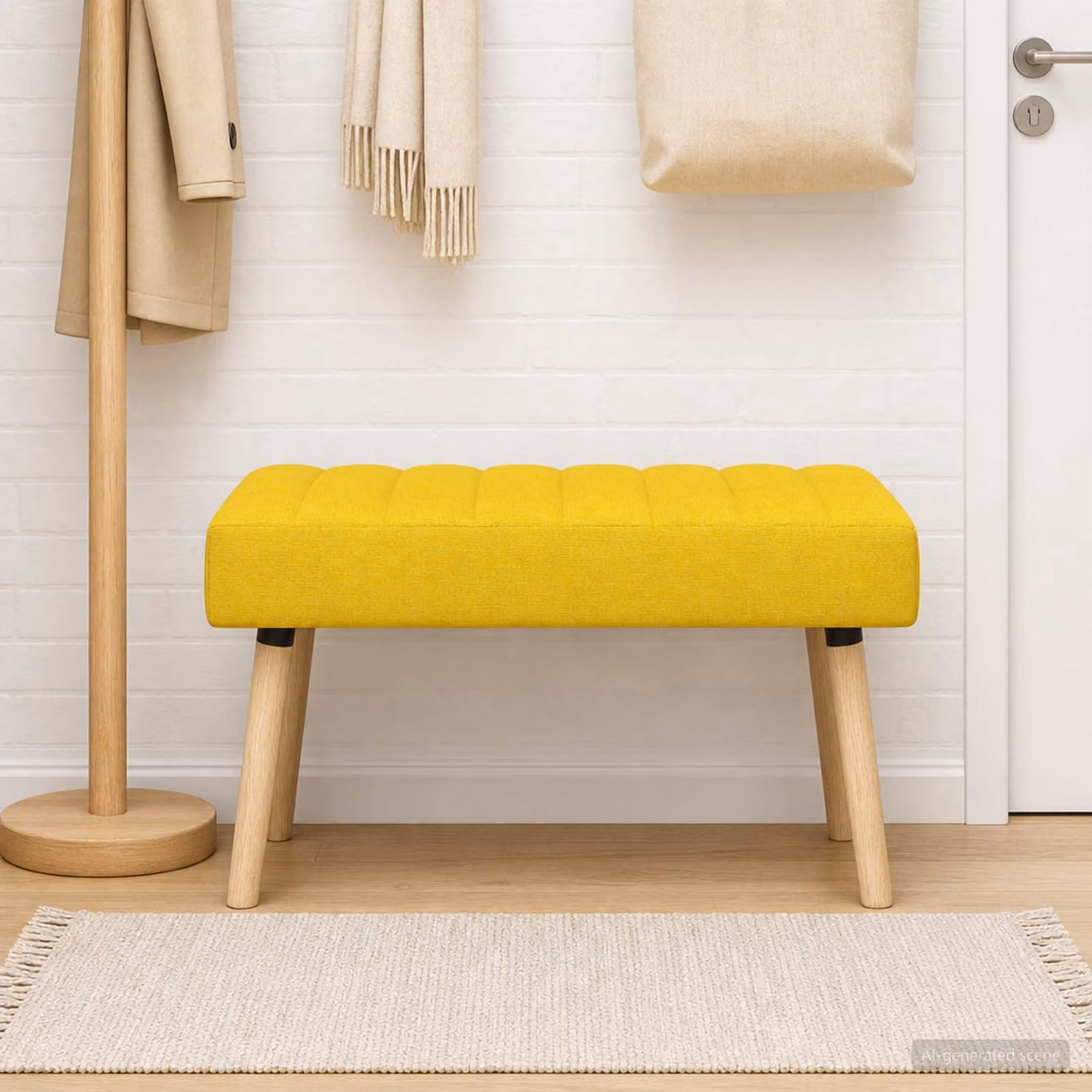 Panchina trapuntata a canale vidaXL in tessuto giallo con struttura in legno di gomma L: 80 cm, P: 40 cm, H: 46 cm