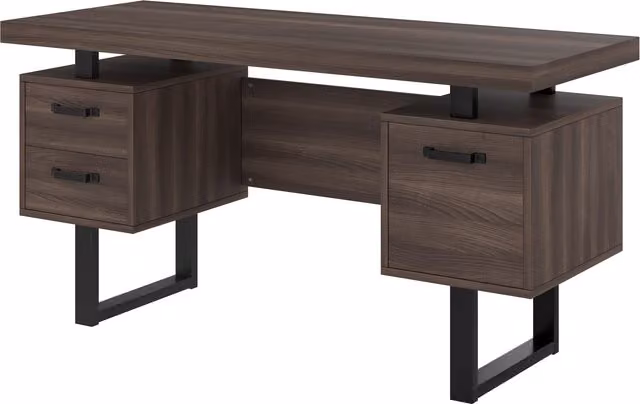 Scrivania da ufficio moderna NK Space con cassetti, piano in MDF laminato e struttura in metallo, L/P/H: 135 x 54 x 76 cm, Nero e Marrone