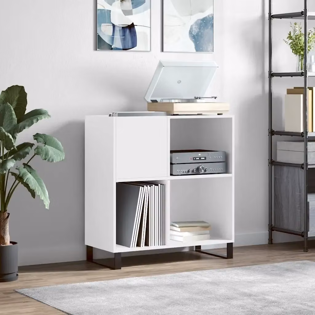 Mobile Porta Dischi Bianco in Legno e Metallo Stile Industrial L: 84,5 cm, P: 38 cm, H: 89 cm – 2