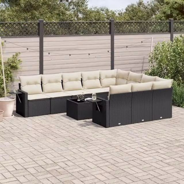 Set Divani da Giardino 11 pz con Cuscini in Polyrattan Nero 3253033