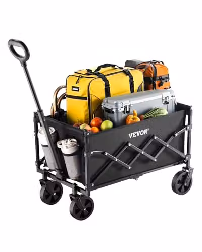 VEVOR Carrelli Pieghevoli da 120 L Capacità di Peso 102,06 kg Carrello Multiuso per Esterni Resistente con Ruote per Tutti Terreni, Maniglia Regolabile, per Spiaggia, Alimentari, Giardino, Nero