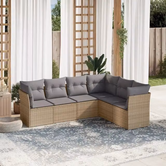 Set Divano da Giardino 6 pz con Cuscini Beige in Polyrattan 3217679
