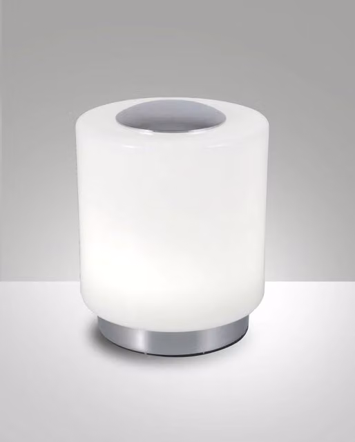 Simi Fabas Lampada da Tavolo LED con Struttura in Metallo e Vetro Soffiato Cromo e Bianco, 8W, 3000K Warm White, Dimmerabile al Tocco