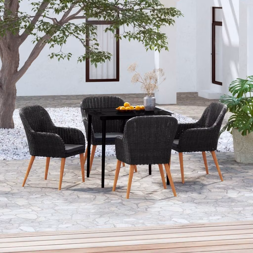 The Living Store Set da pranzo da giardino 5 pezzi con cuscini nero