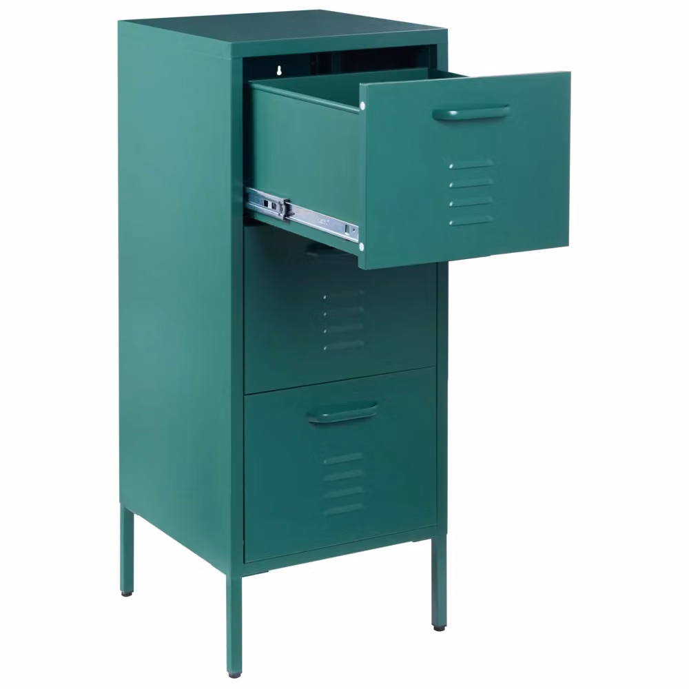 Armadietto in metallo BELIANI con 3 cassetti e serratura, stile industriale, verde scuro, L: 43 cm, P: 20 cm, H: 103 cm – 2