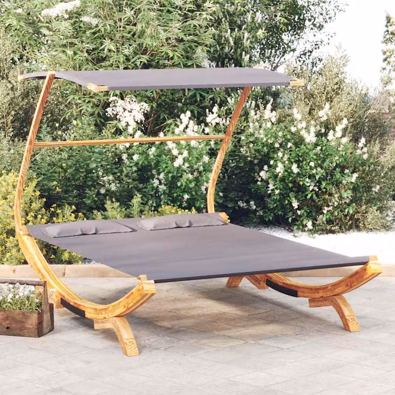 vidaXL Lettino con Tettuccio in Legno Duro Trattato Antracite L: 165 cm, P: 203 cm, H: 138 cm