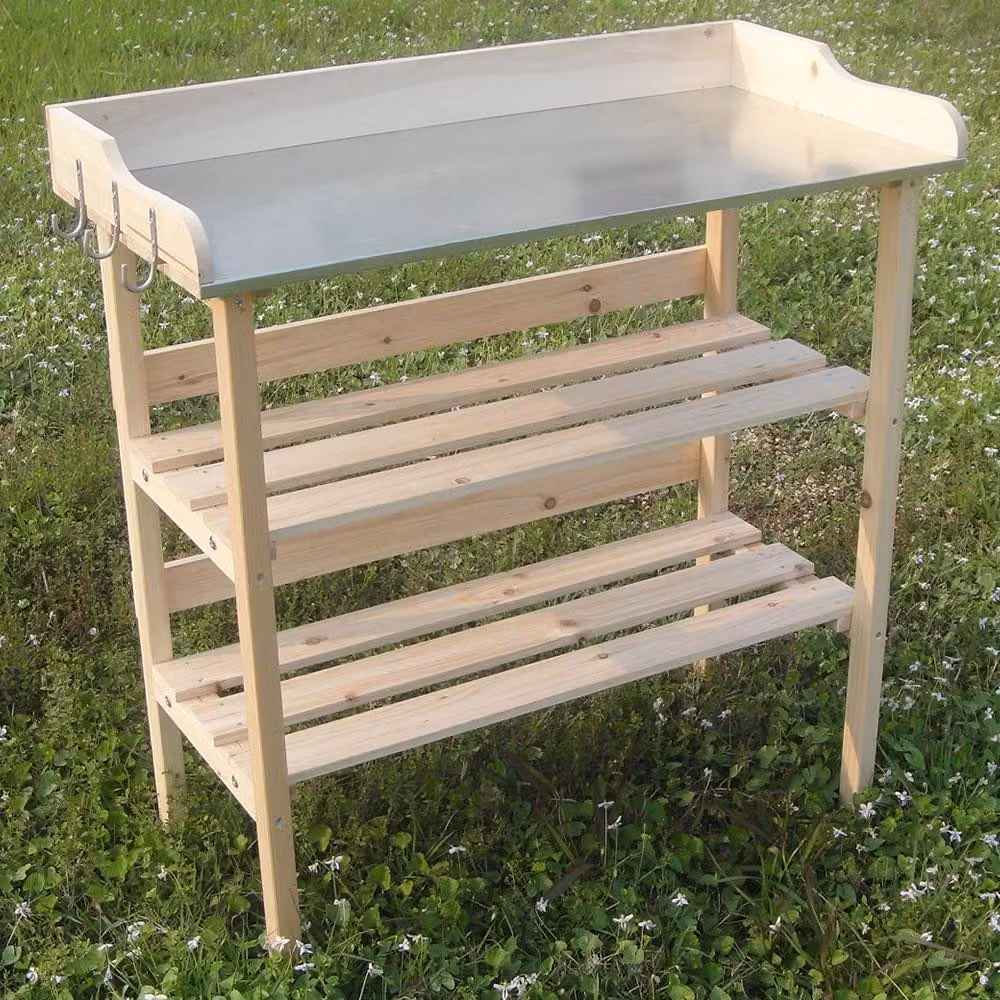 Mucola tavolo da piantagione tavolo da giardinaggio tavolo da fiori con piano di lavoro zincato tavolo da giardino tavolo in legno