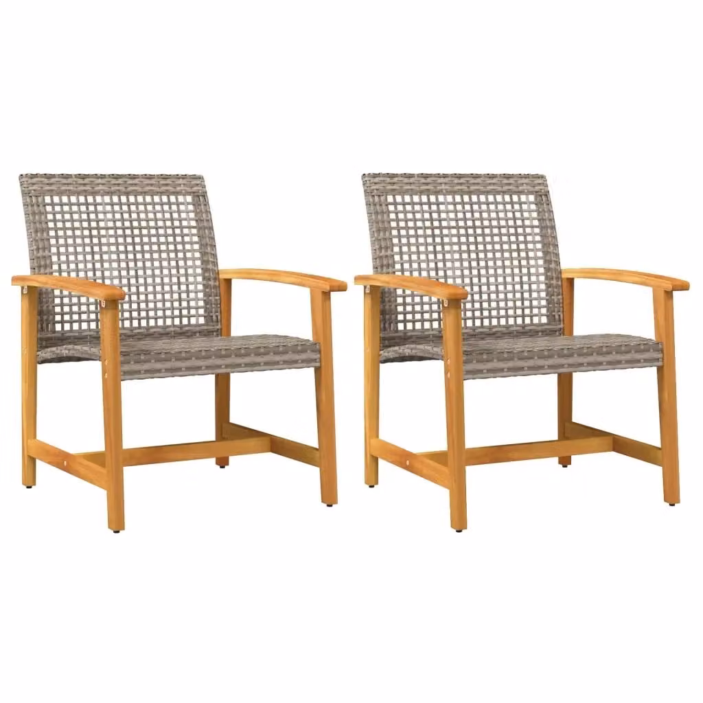 Set di 2 sedie da giardino moderne in polyrattan grigio e legno di acacia con braccioli