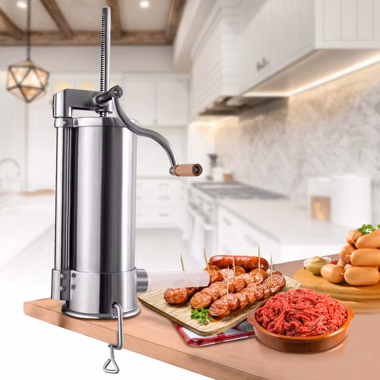 Macchina insaccatrice manuale per salsicce Costway in acciaio inox e alluminio pressofuso, colore argento, capacità 5 kg, con 6 tubi di riempimento