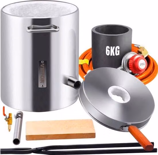 Fornace per fusione metalli VEVOR in acciaio inox color argento con capacità 6 kg e temperatura fino a 1482°C