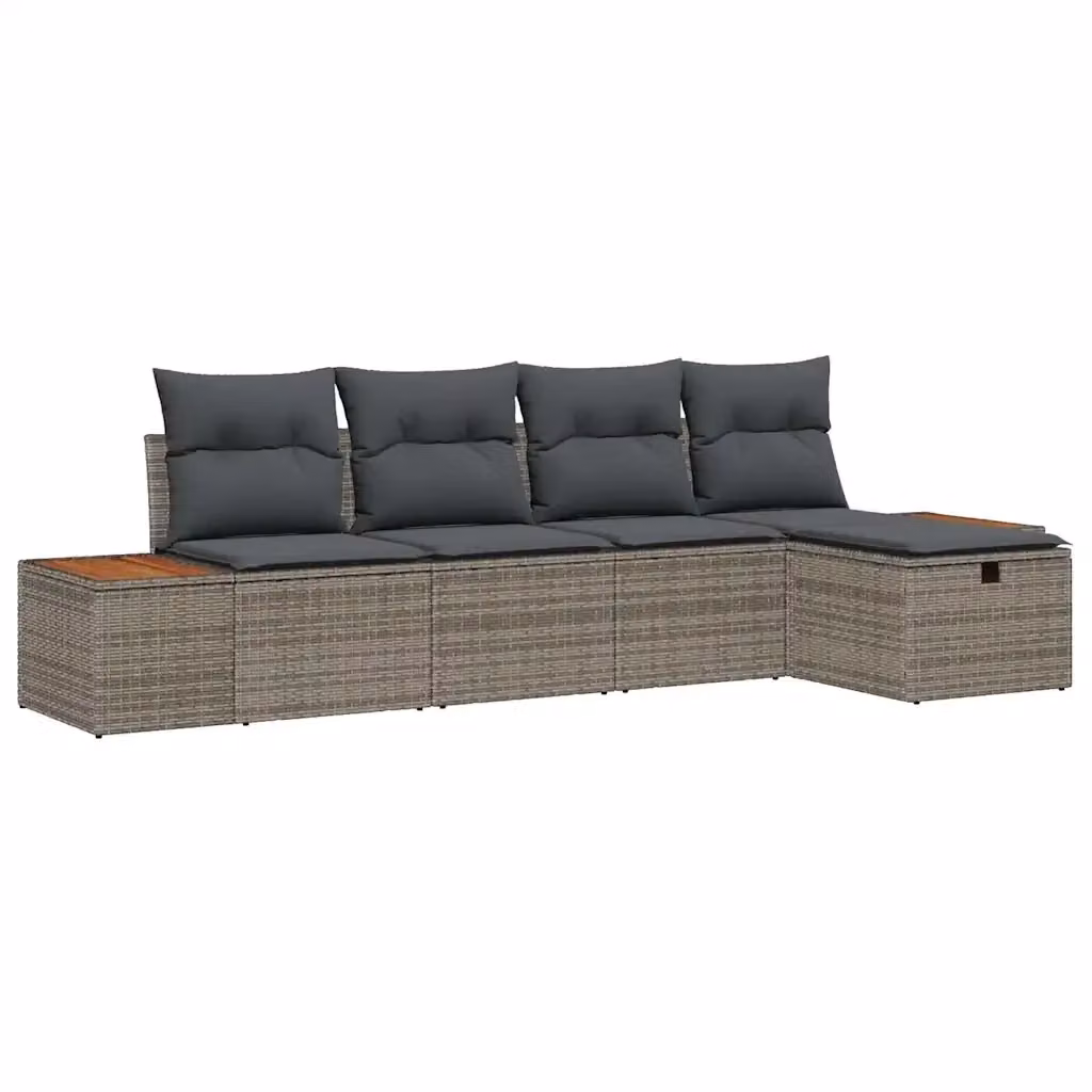 Set Divano da Giardino a L vidaXL in Polyrattan Grigio con Cuscini e Tavolino – 2