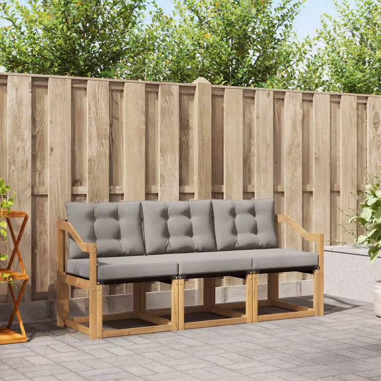Set di divani da esterno vidaXL in legno di acacia e tessuto textilene, 3 pezzi, Bianco e Grigio